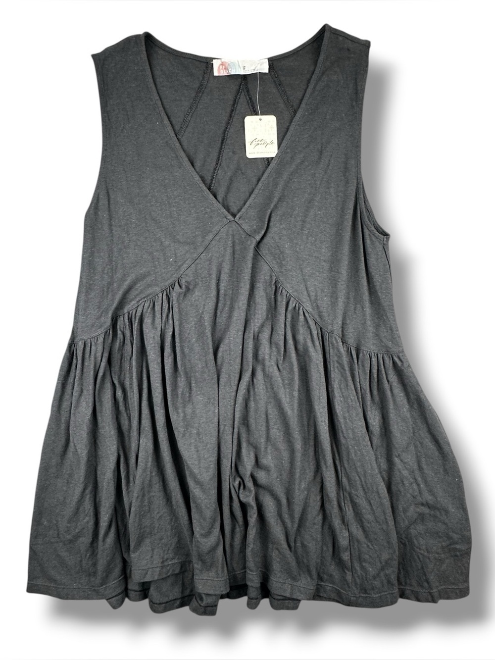 Free People FP Beach Babydoll V-Neck Tunic Tank Top Cotton Hemp Blend XS NWT